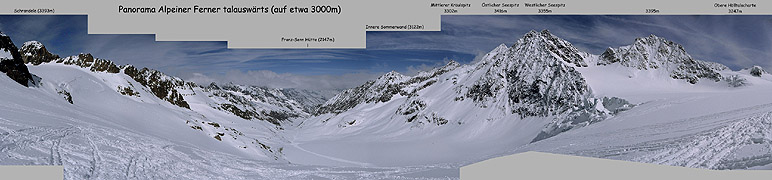Panorama vom Alpeiner Ferner talauswaerts auf etwa 3000m (371KB)
